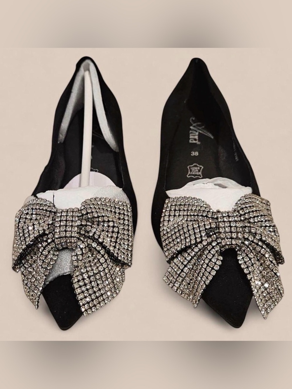 AZURA by Spring Step Adularia Black Suede Crystal Bow Flats